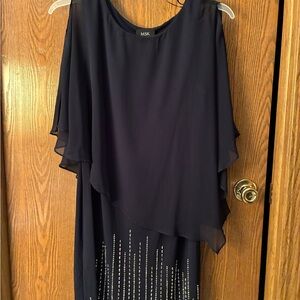 MSK Navy Asymmetrical Dress with Rhinestone Accents